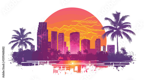 Miami Design Over White Background Vector Illustration for Professional Presentations and Graphic Design Projects