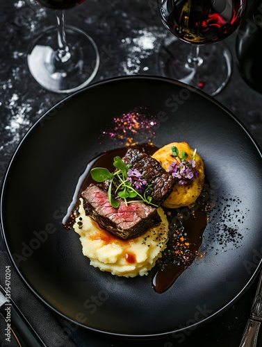 Obraz na płótnie Gourmet Fusion: Artistic Plating of Fine Dining Cuisine in a Luxury Restaurant w salonie
