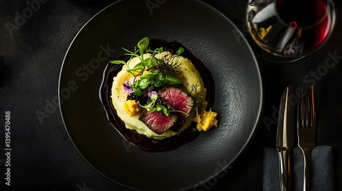 Obraz na płótnie Gourmet Fusion: Artistic Plating of Fine Dining Cuisine in a Luxury Restaurant w salonie