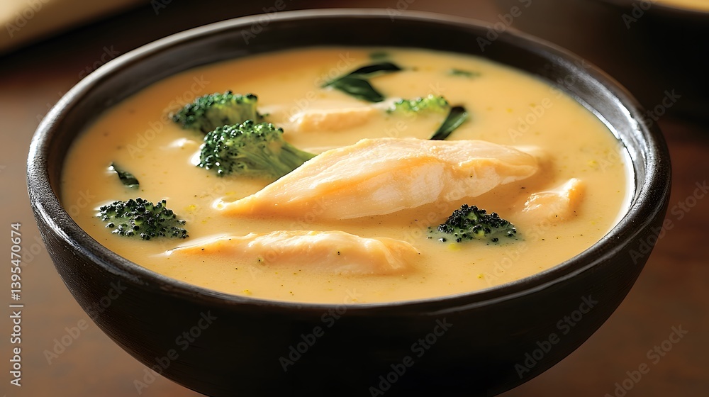Creamy Chicken and Broccoli Soup Bowl Closeup Creamy Chicken and Broccoli Soup Bowl Closeup