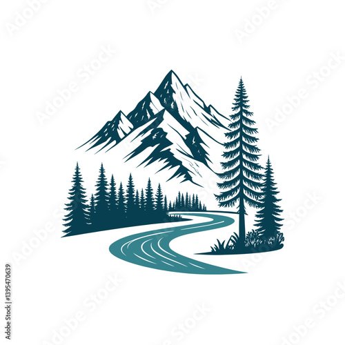 mountain silhouette logo vector line art logo design
