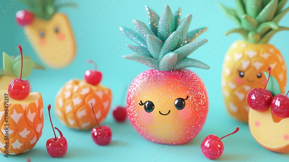 Cute Colorful Fruits with Cheerful Expressions Decor