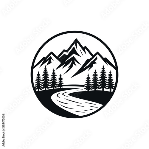 mountain silhouette logo vector line art logo design
