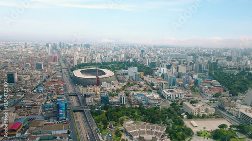 Wallpaper Mural Aerial View of Estadio Nacional del Perú and Surrounding Area in Lima. This aerial footage captures the Estadio Nacional del Perú in Lima, showcasing the iconic stadium and the surrounding area Torontodigital.ca