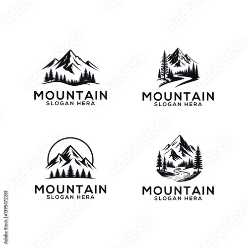 mountain silhouette logo vector line art logo design
