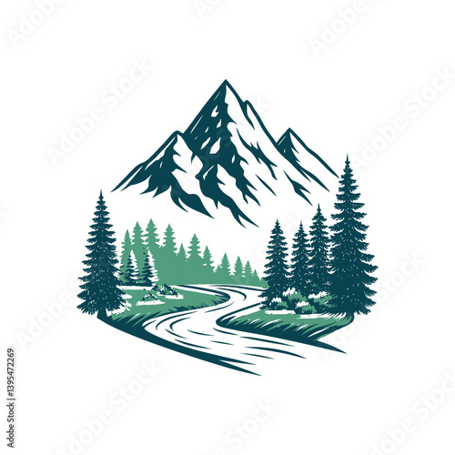 mountain silhouette logo vector line art logo design
