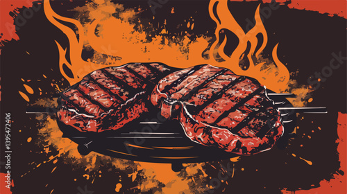 Modern BBQ Grill Menu Design with Flame Icon for Steak House, Restaurant. Creative Food Menu Template for Grilled Dishes Promotion. Vector Illustration for Culinary Business Advertisement