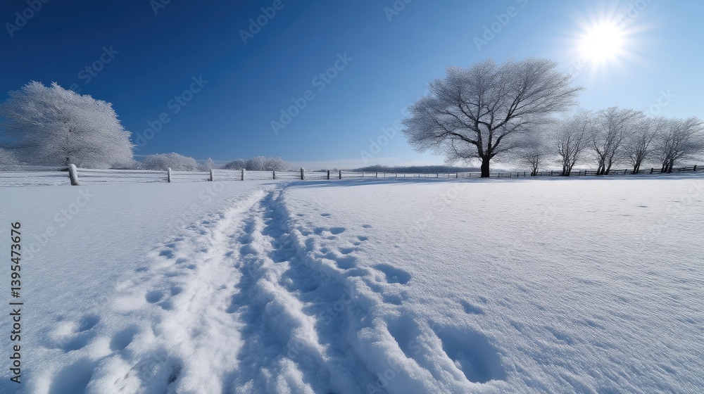 Winter wonderland path through snow-covered landscape Winter wonderland path through snow-covered landscape