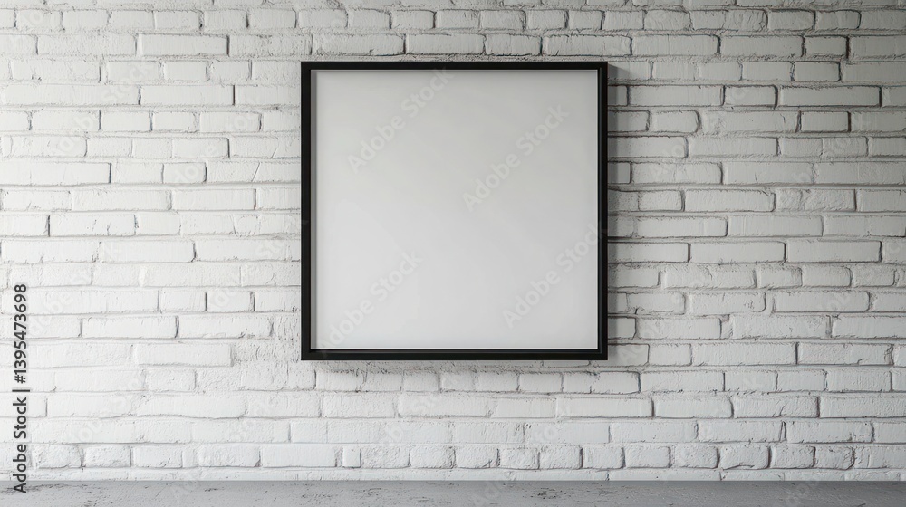 An ultra-thin black metal square frame, set low on a white brick wall, delivering an industrial, minimalist vibe. An ultra-thin black metal square frame, set low on a white brick wall, delivering an industrial, minimalist vibe.