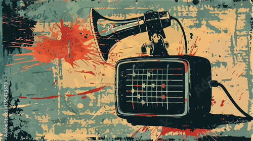 Broadcasting Concept: On the Air Over Grunge Background Vector Illustration