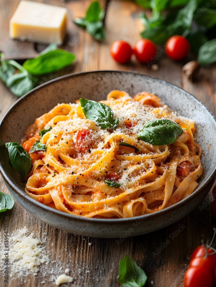 Rustic Italian Pasta: Homemade Tagliatelle with Fresh Basil and Parmesan