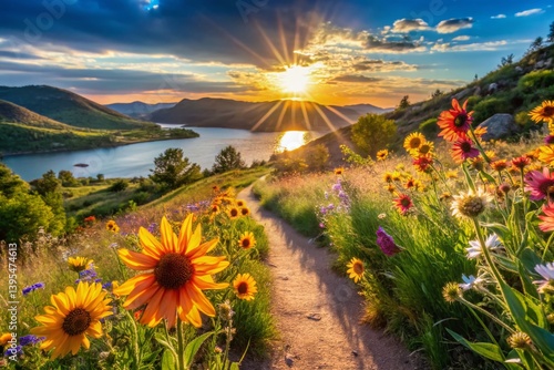 Wildflowers Bloom Horsetooth Reservoir Trail, Fort Collins, Colorado Stock Photo