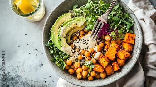 Vegan Buddha Bowl with Roasted Chickpeas, Avocado, and Quinoa