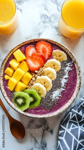 Vibrant Healthy Breakfast Bowl with Tropical Fruits and Chia Seeds