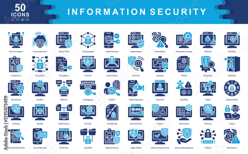 Information Security icon collection set. Simple color fill vector illustration.