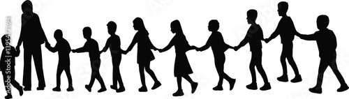 woman and children walking, silhouette vector