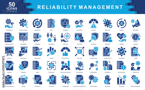 Reliability Management icon collection set. Simple color fill vector illustration.