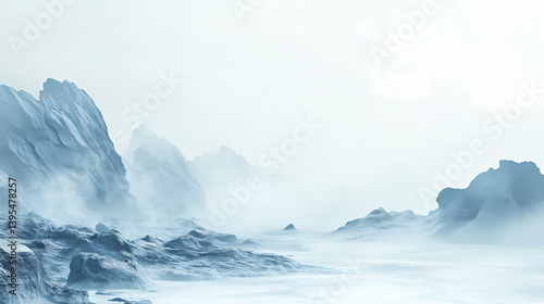 Wallpaper Mural A rocky shoreline shrouded in thick fog, with space for text over the misty backdrop. Shrouded Shoreline. Illustration Torontodigital.ca