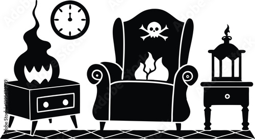 Halloween room interior vector illustration