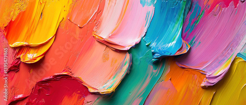 Closeup of abstract rough colorful art painting in stripes with different colors, oil brushstroke, pallet knife painting, texture
