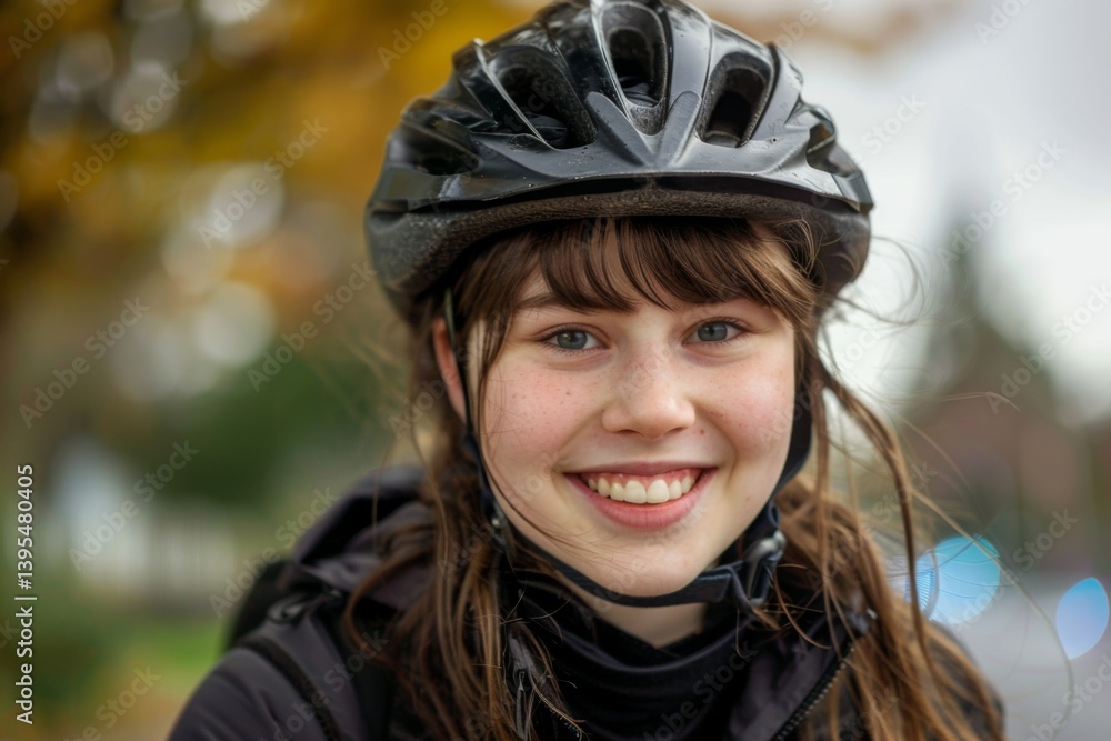 Smiling Caucasian girl with bicycle helmet portrait Smiling Caucasian girl with bicycle helmet portrait