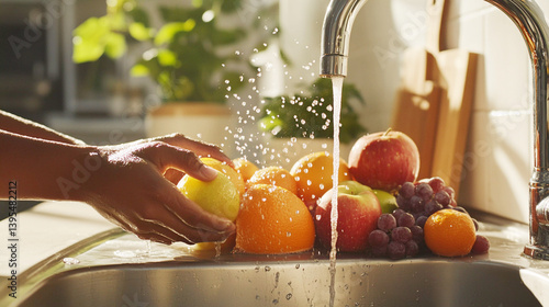 Fototapeta Naklejka Na Ścianę i Meble -  Washing Fruits on Tap Water