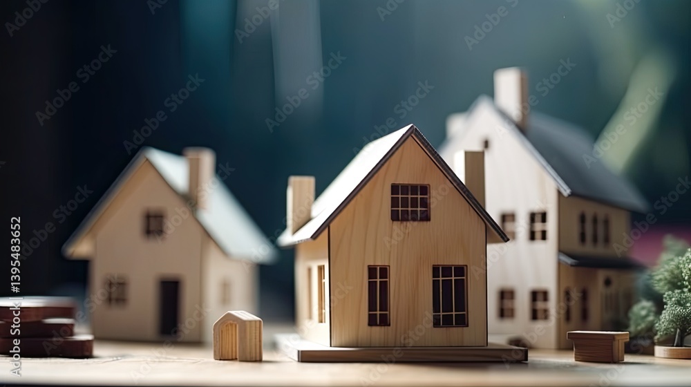 Wooden Model Houses Representing Real Estate and Property Concepts Wooden Model Houses Representing Real Estate and Property Concepts