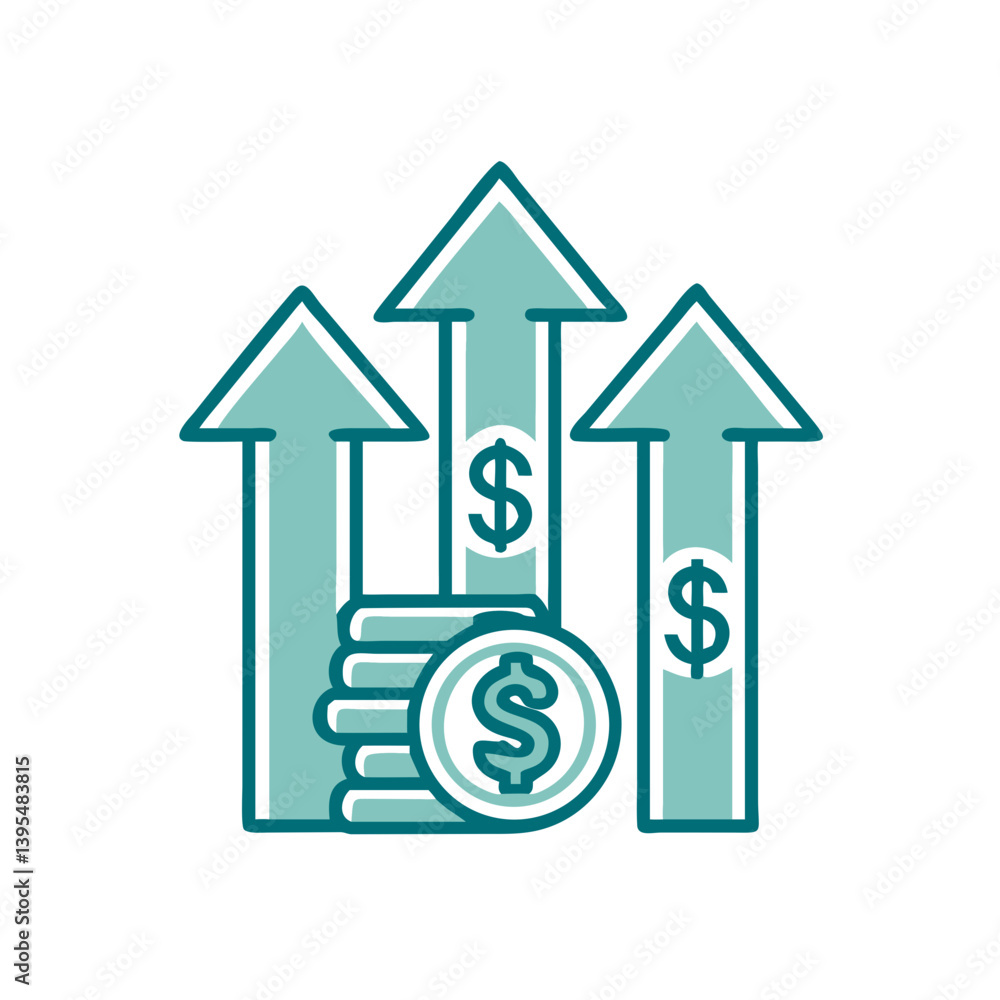 Dividend Growth Icon with Dollar Symbols and Arrows Dividend Growth Icon with Dollar Symbols and Arrows