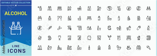 Alcohol line icon. Containing bar, beer, champagne, martini, wine and more. Minimal thin line web icons set. Beverage icon. Editable vector illustration.