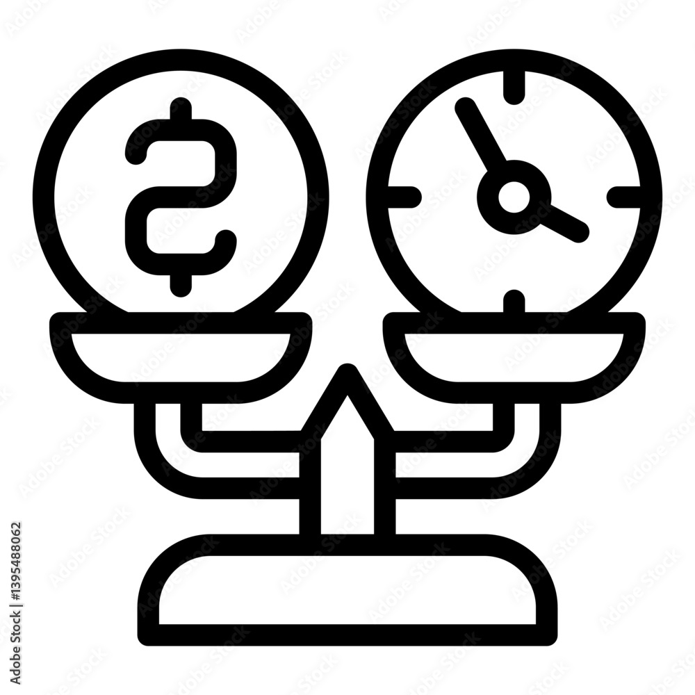 Weight scales with two coins line icon, financial advice concept. Vector graphics. Time for money, business sign on white background, style mobile or design. Weight scales with two coins line icon, financial advice concept. Vector graphics. Time for money, business sign on white background, style mobile or design.