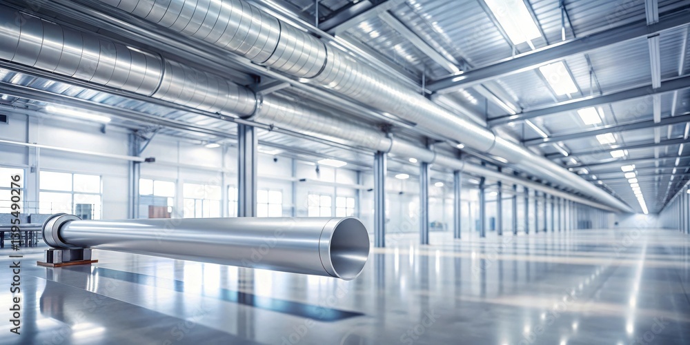 Naklejka premium Large industrial pipe in a spacious modern factory