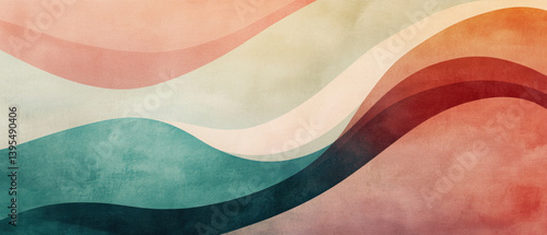 Abstract turquoise beige rose smooth waves and curves in shades of colors as business background design wall texture, modern illustration or wallpapper