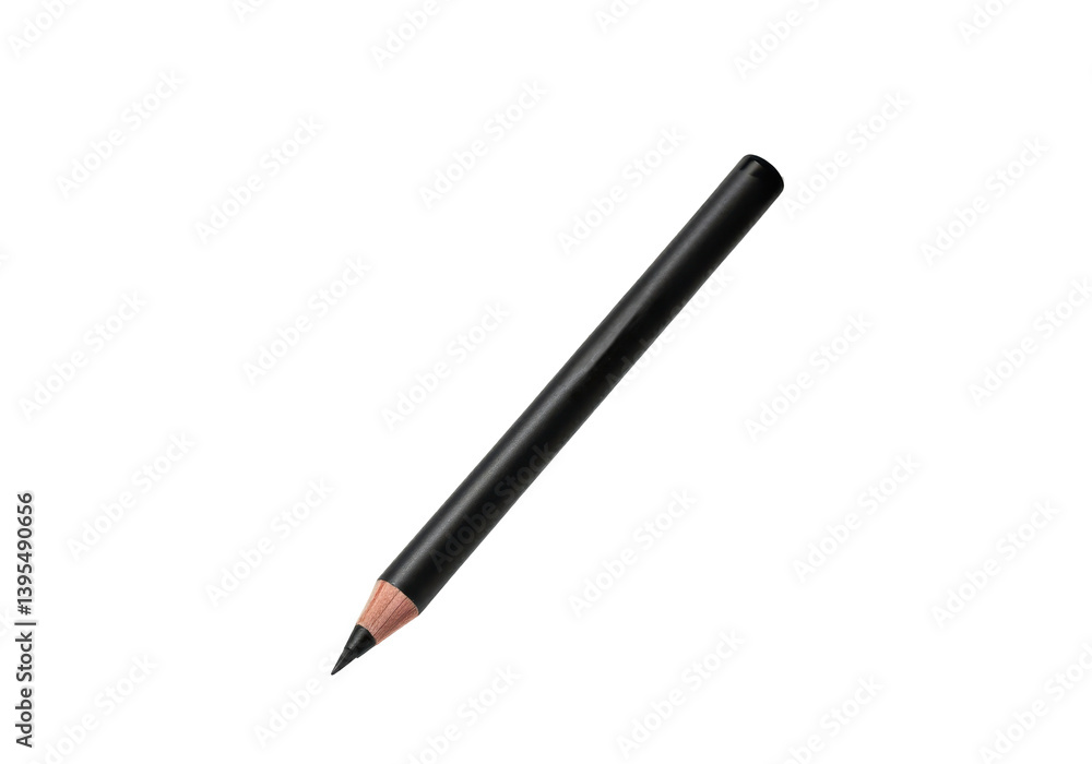 A floating black eyeliner pencil with sharp tip, horizontally aligned, on a solid white backgroundA floating black eyeliner pencil with sharp tip, horizontally aligned, on a solid white background A floating black eyeliner pencil with sharp tip, horizontally aligned, on a solid white backgroundA floating black eyeliner pencil with sharp tip, horizontally aligned, on a solid white background
