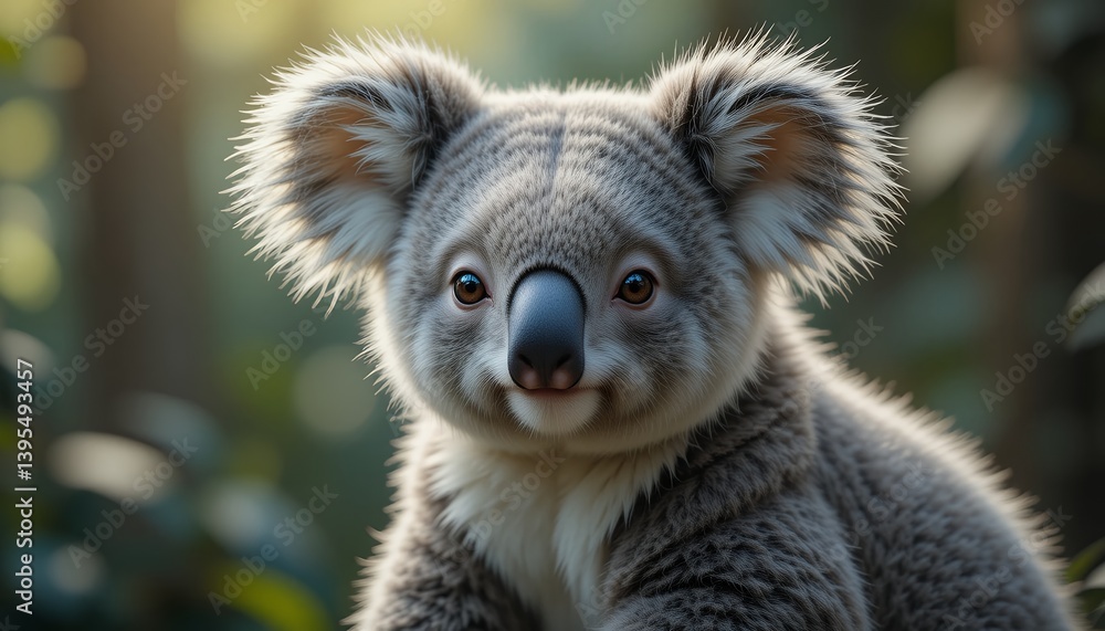 Fototapeta premium Captivating Koala Portrait with Soft Fur and Gentle Forest Backdrop