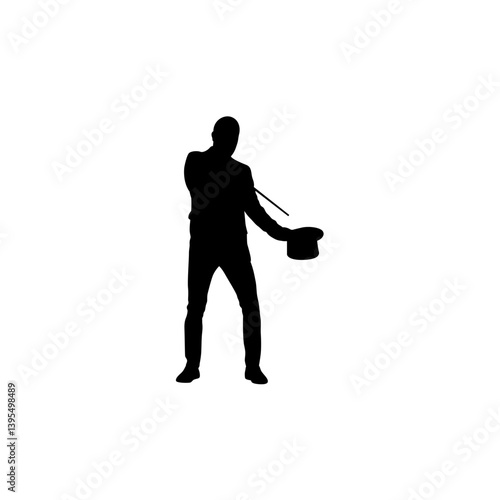 A magician is performing magic with a hat in his hand vector. 