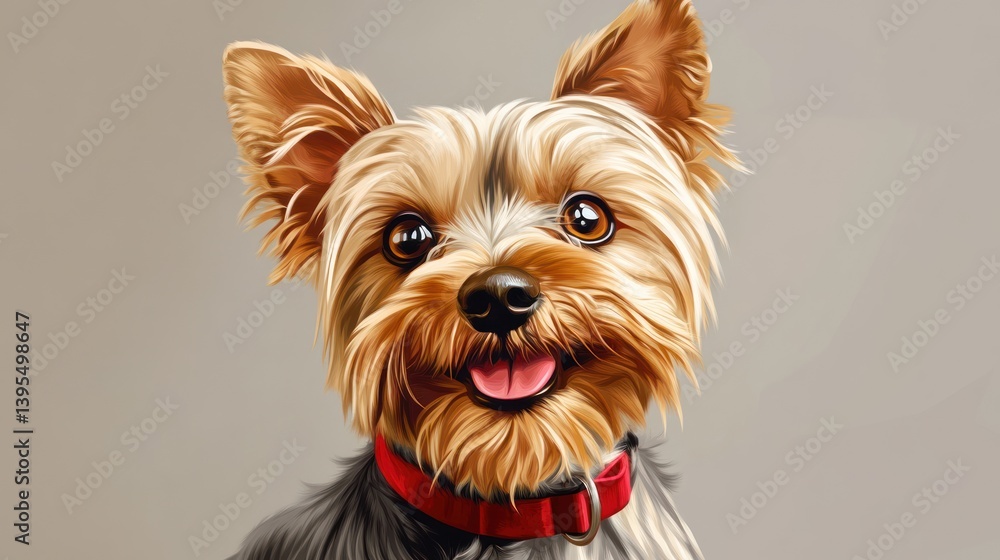 Happy Yorkshire Terrier portrait, studio, gray background, pet profile Happy Yorkshire Terrier portrait, studio, gray background, pet profile