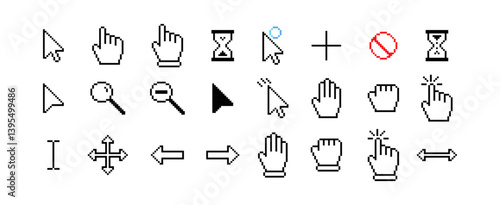 Set of Computer Mouse Cursor Icons in Various Styles on White Background