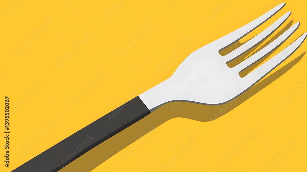 Stylish Black and White Fork on Yellow Background Minimalist Flatlay Design Stylish Black and White Fork on Yellow Background Minimalist Flatlay Design