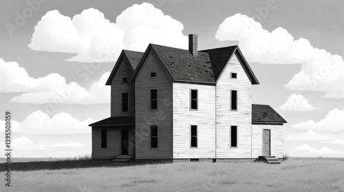 Wallpaper Mural A vintage house stands alone under a cloudy sky, showcasing architectural solitude. Torontodigital.ca