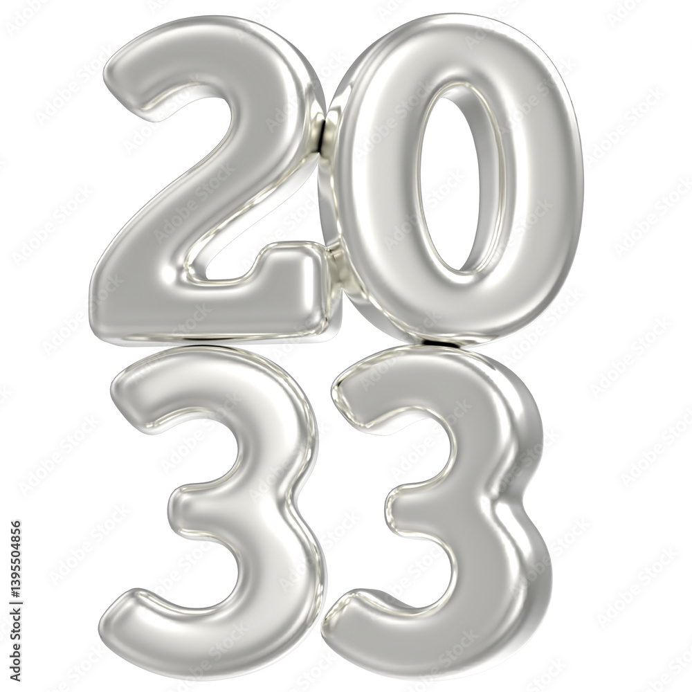 3D Silver Happy New Year 2033 3D Silver Happy New Year 2033