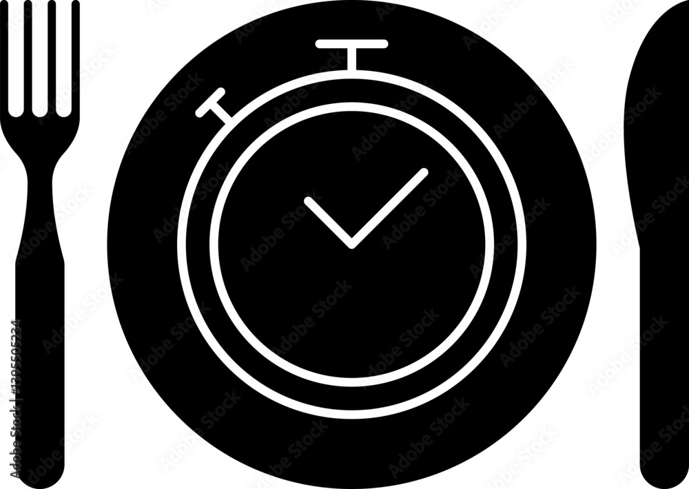 Meal Time Line and Silhouette Icon Set. Dining plate With Clock, Knife And Fork, Restaurant, Culinary, Dining. Time to Eat Concept. Cutlery icon. Spoon, forks, knife. Isolated Vector Illustration Meal Time Line and Silhouette Icon Set. Dining plate With Clock, Knife And Fork, Restaurant, Culinary, Dining. Time to Eat Concept. Cutlery icon. Spoon, forks, knife. Isolated Vector Illustration