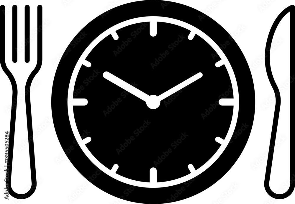 Meal Time Line and Silhouette Icon Set. Dining plate With Clock, Knife And Fork, Restaurant, Culinary, Dining. Time to Eat Concept. Cutlery icon. Spoon, forks, knife. Isolated Vector Illustration Meal Time Line and Silhouette Icon Set. Dining plate With Clock, Knife And Fork, Restaurant, Culinary, Dining. Time to Eat Concept. Cutlery icon. Spoon, forks, knife. Isolated Vector Illustration