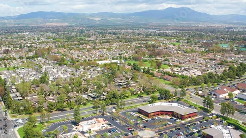 Aerial drone shot view of Irvine Orange County California suburban homes life 02