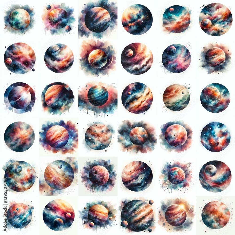 Planet concept. Watercolor drawing. AI generated illustration