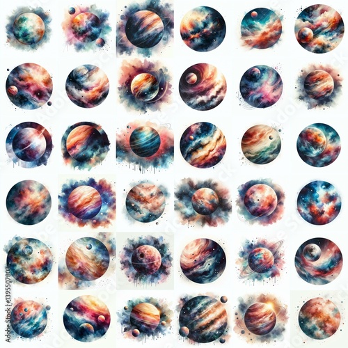 Obraz na płótnie Planet concept. Watercolor drawing. AI generated illustration w salonie