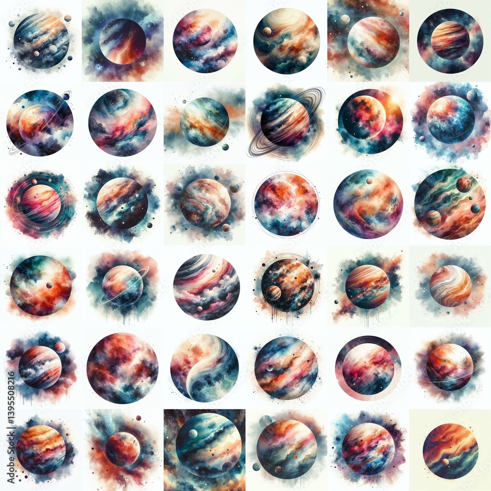 Planet concept. Watercolor drawing. AI generated illustration
