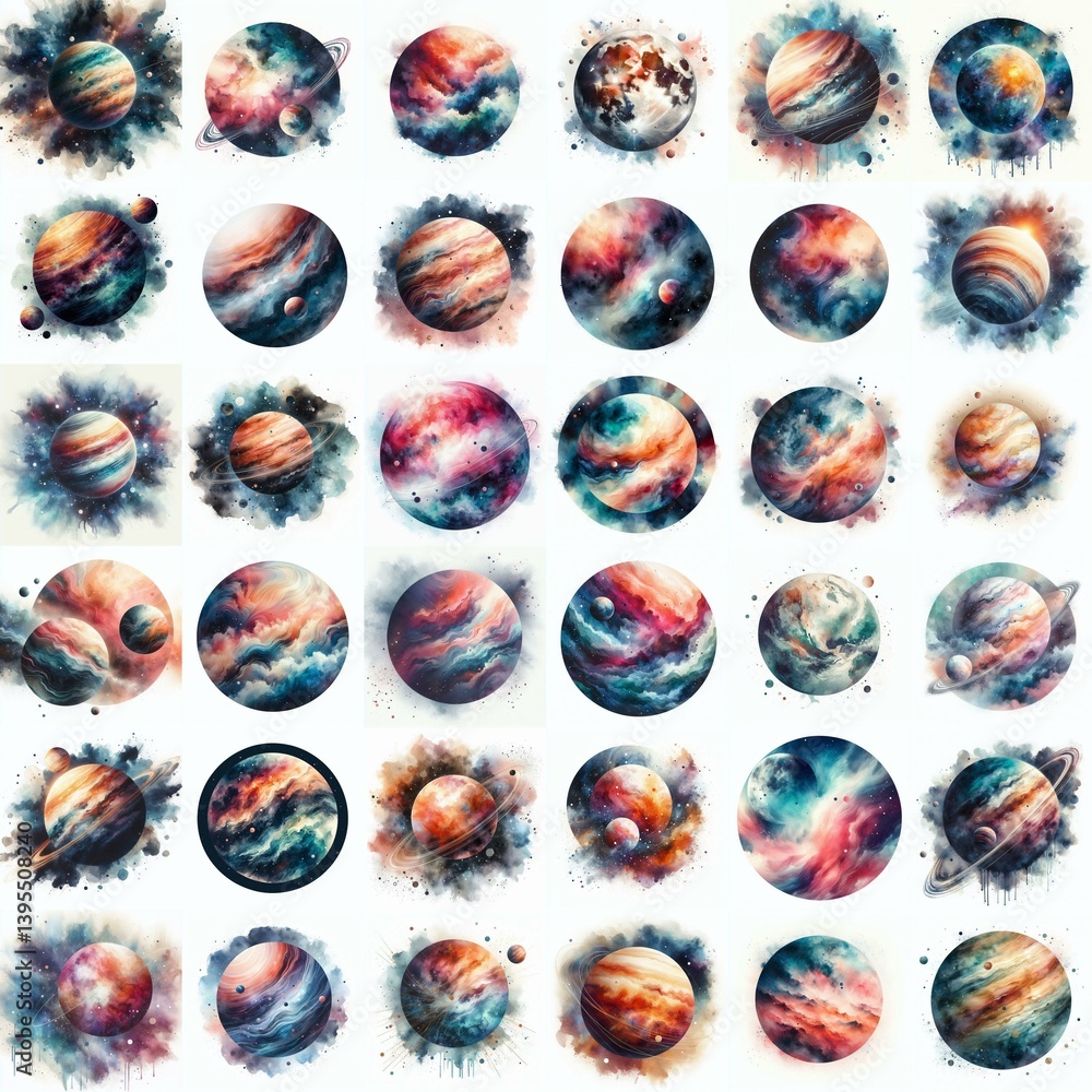 Planet concept. Watercolor drawing. AI generated illustration