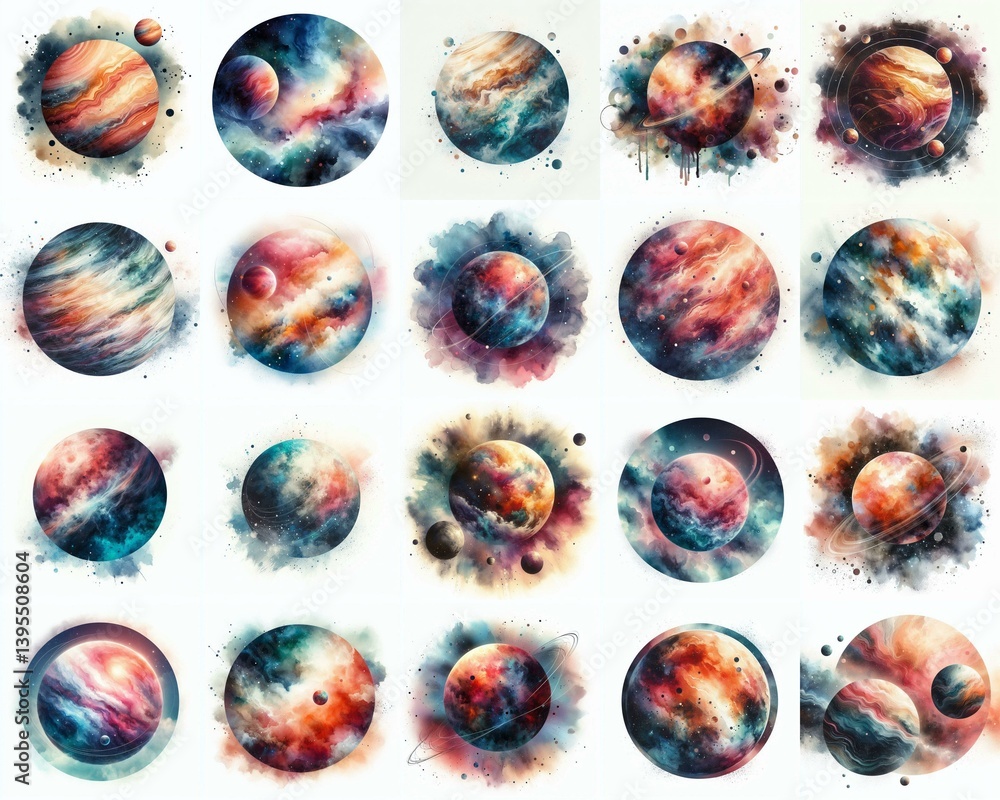 Planet concept. Watercolor drawing. AI generated illustration