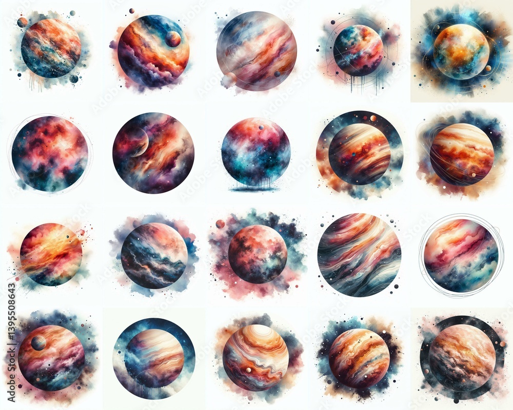 Planet concept. Watercolor drawing. AI generated illustration