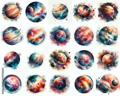 Obraz na płótnie Planet concept. Watercolor drawing. AI generated illustration w salonie